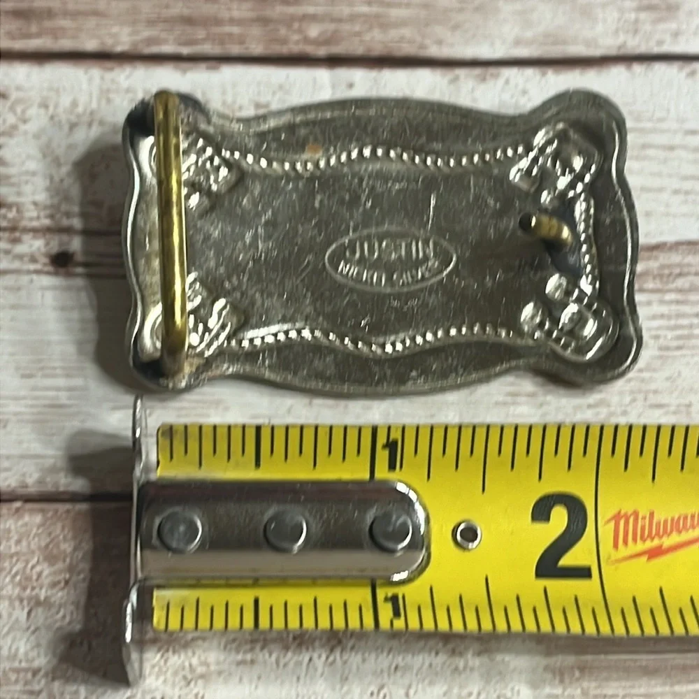 COPY - Antique Silver Justin Nickel Silver Belt Buckle Gold Toned Horse